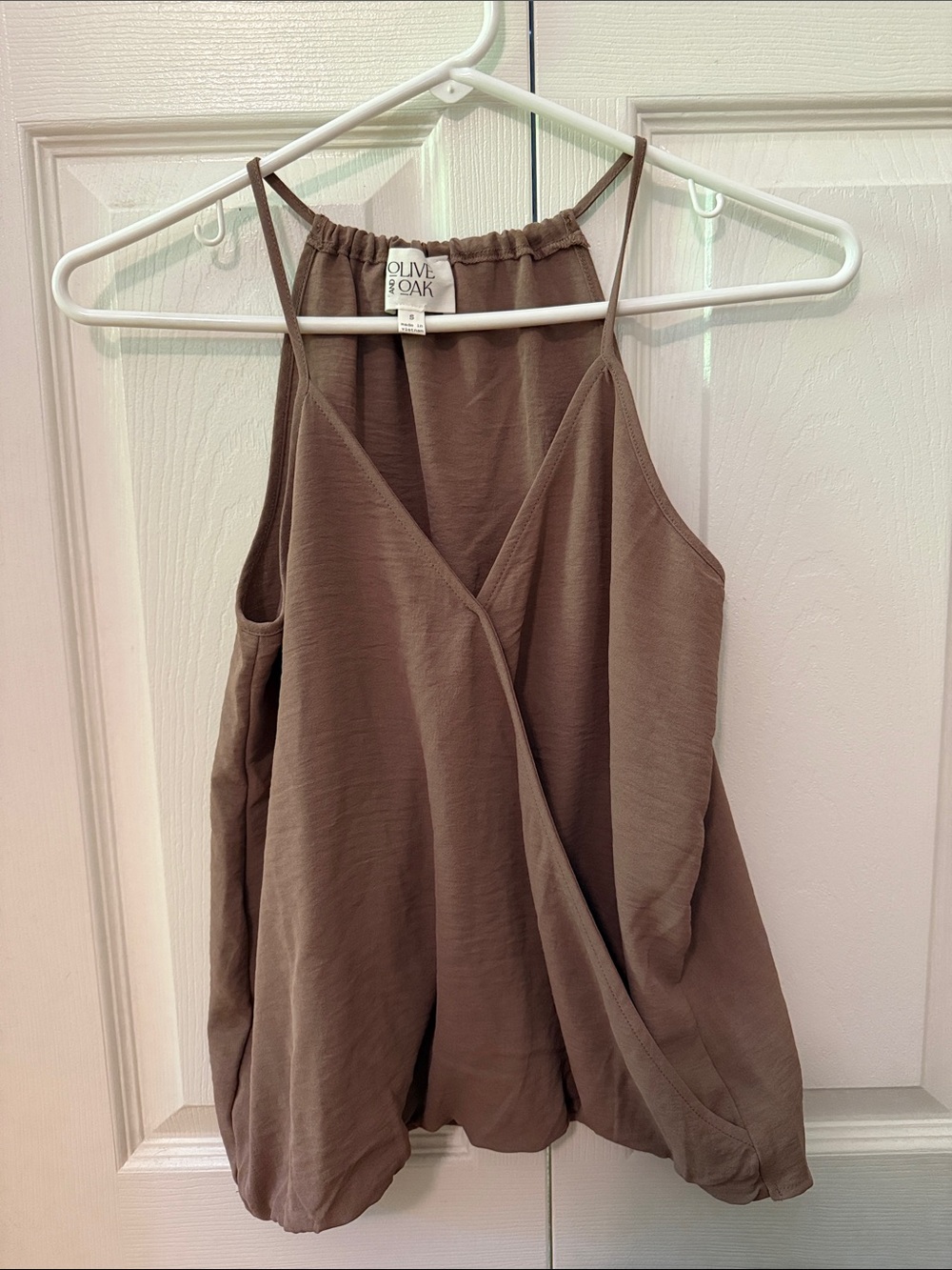 Olive & Oak Taupe Brown V-Wrap Spaghetti Strap Cami